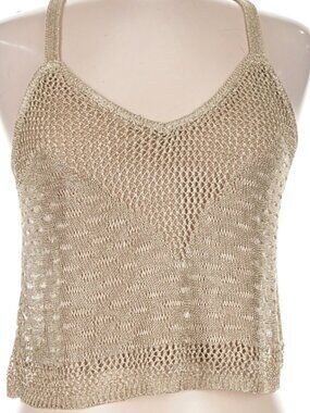 House of Harlow 1960 Gold Metallic Knit Crop Tank Criss Cross Back NWT Medium